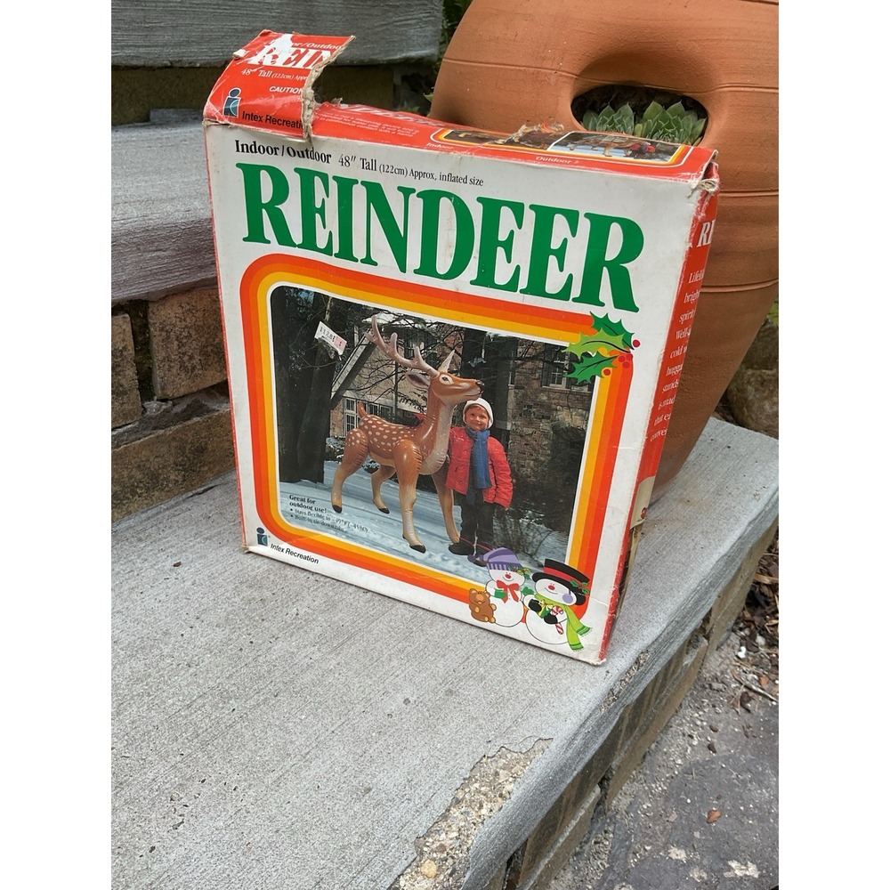NOS Vintage 1987 INTEX Indoor Outdoor Inflatable Reindeer New Old Stock 48" Tall